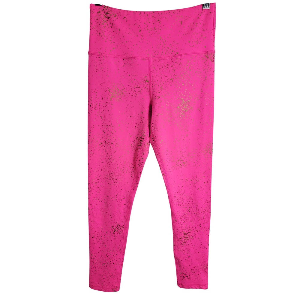 Zyia Active Women Size 2 Leggings Pink Gold Splatter High Waisted Activewear